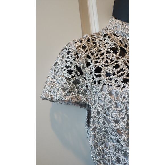 Premier Amour Women High Neck Short Sleeve Jumpsuit with Grey Lace Bodice Sz12 - Picture 3 of 16